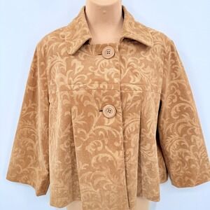 Vintage Y2K Swing Jacket‎ Womens M Camel Tan Baroque Cropped 3/4 Sleeve Artsy